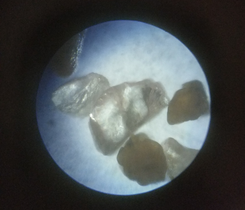 Sand grains under a microscope